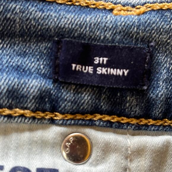 GAP Denim True Skinny High Rise Jeans W/Yellow Stripe on Side of Legs Size 31T - Picture 6 of 11